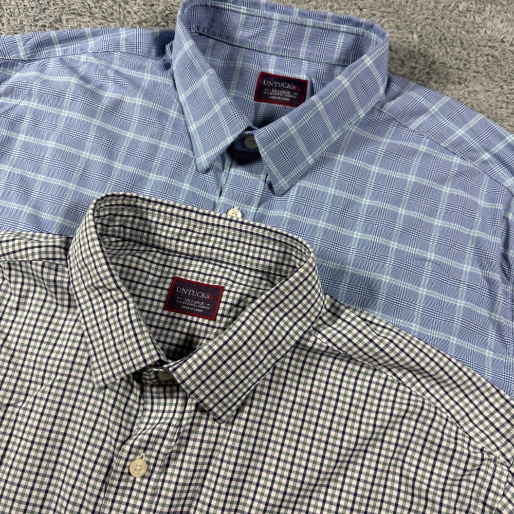 Lot of 2 UNTUCKit Button Shirts Mens XXL Blue Plaid Check Performance Stretch